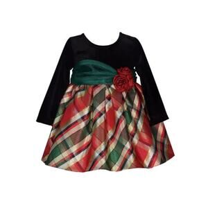 Iris & Ivy baby 0-3 BLACK VELVET RED GREEN PLAID" Taffeta Christmas Dress (NEW)